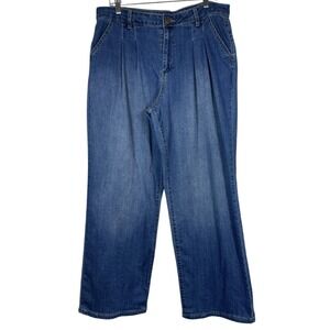 d. jeans Sz 14 Women's Pleated Wide Leg Blue Medium Wash Stretch‎ 90s Y2K
